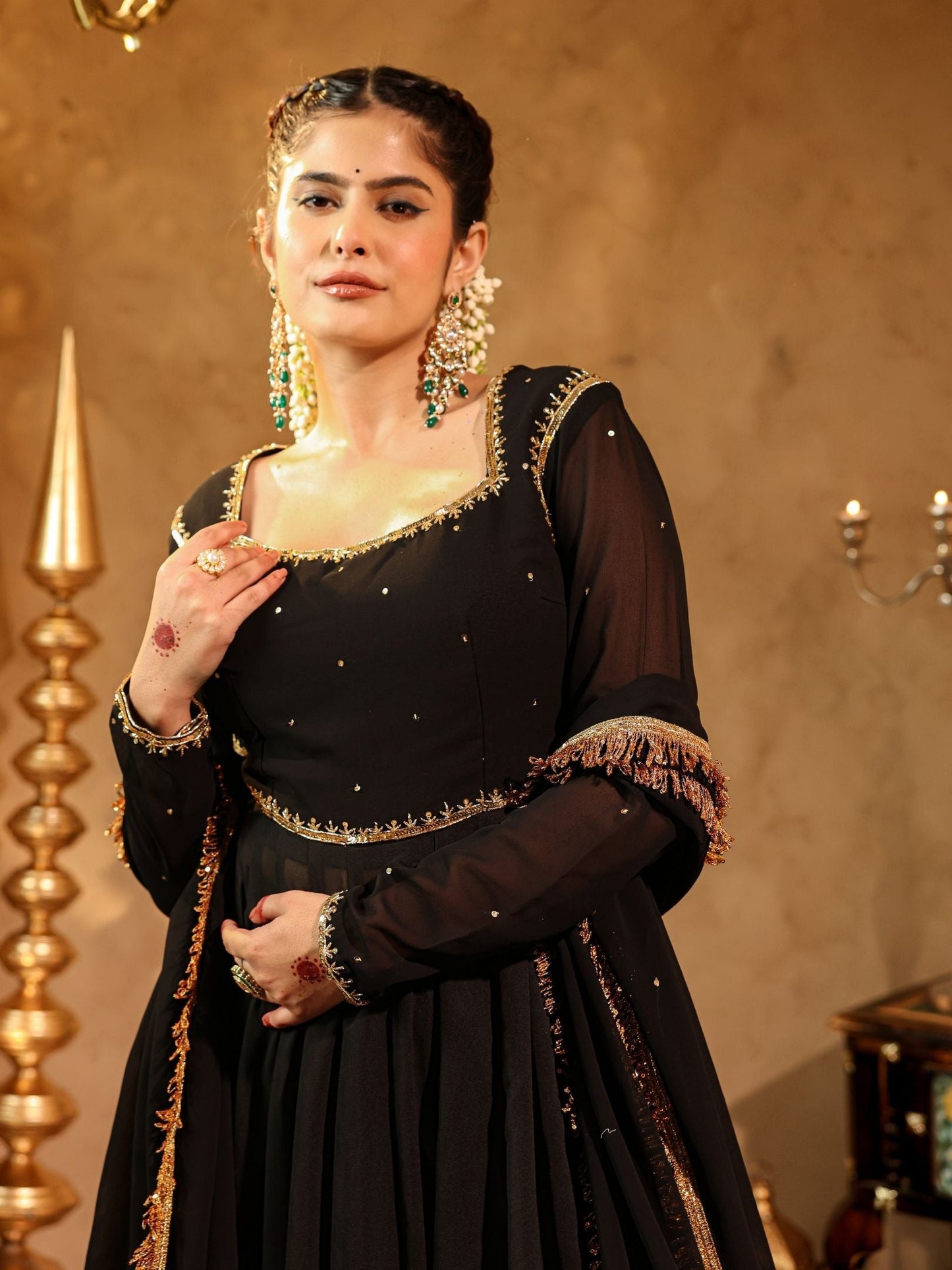 Shahzaadi Black Hand Embroidered Anarkali Suit Set