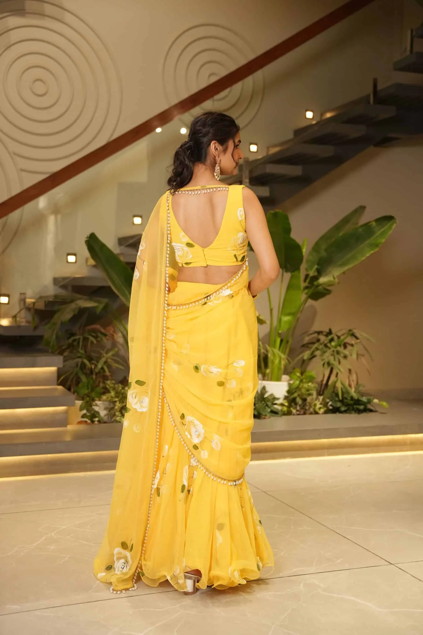 Myra Summer Bloom Yellow Saree with White Rose Print