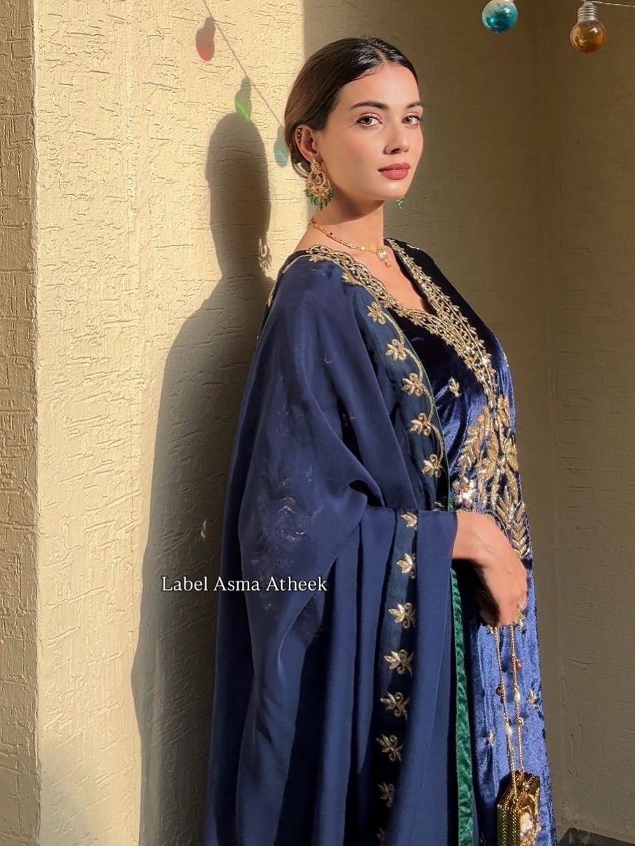 Zimal Royal Blue Embroidered Suit Set