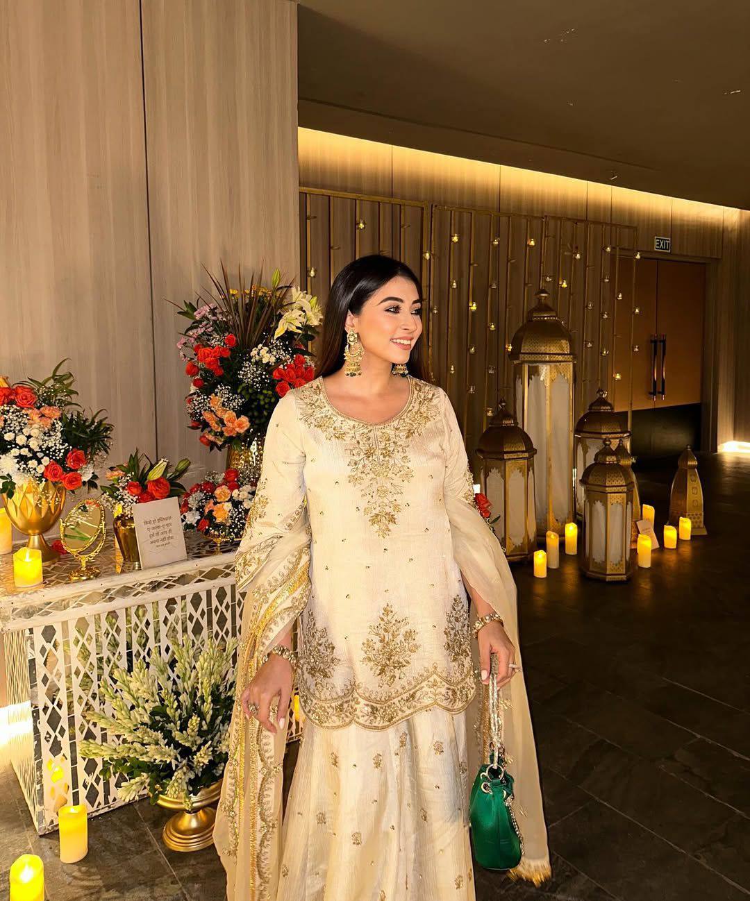 Naira Elegant Ivory Gold Handcrafted Plazoo Suit