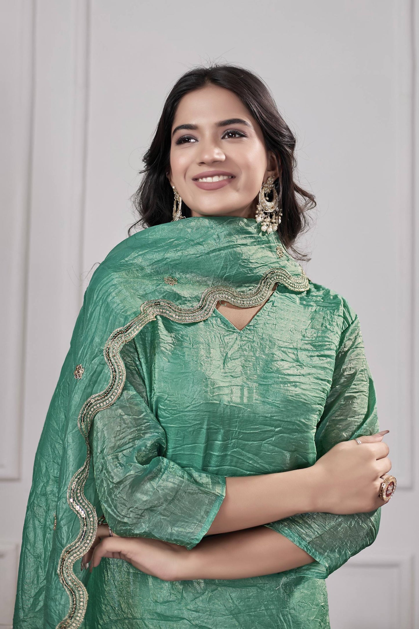 Festive Green Silk Sharara Suit with Dupatta