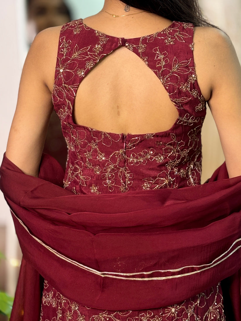 ZAREEN WINE BLOSSOM KURTA PALAZZO SET