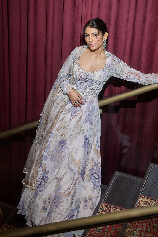 Ivory Lilac Bloom Anarkali Set