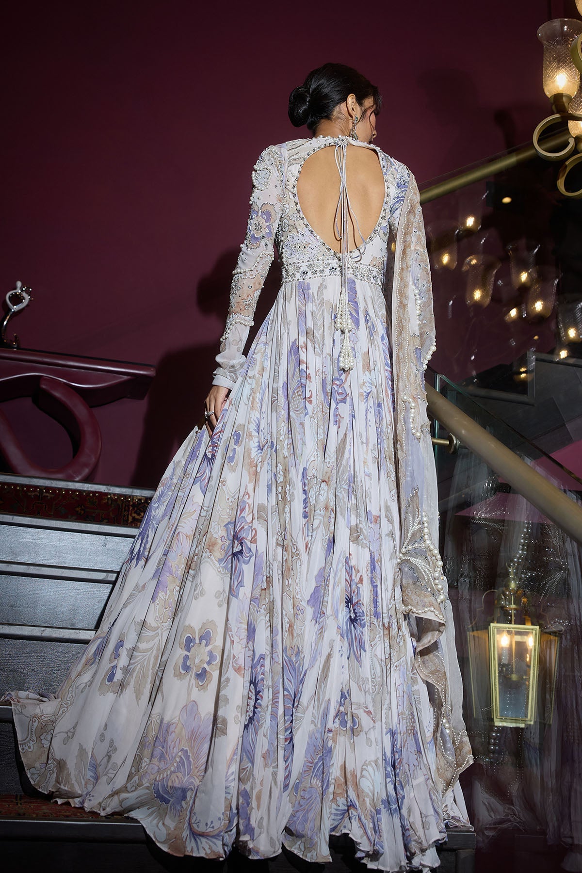 Ivory Lilac Bloom Anarkali Set