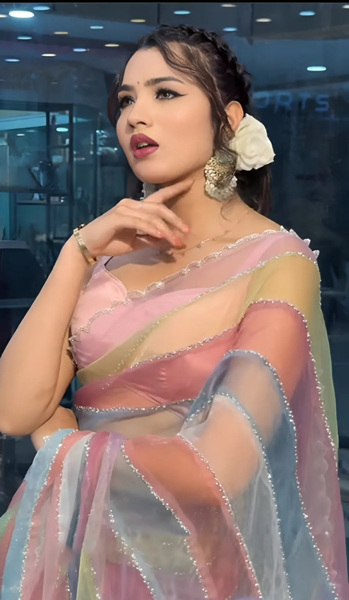 Aanya Inspired Multi Colour  Soft Tissue Silk Saree with Handmade Cutwork Laces