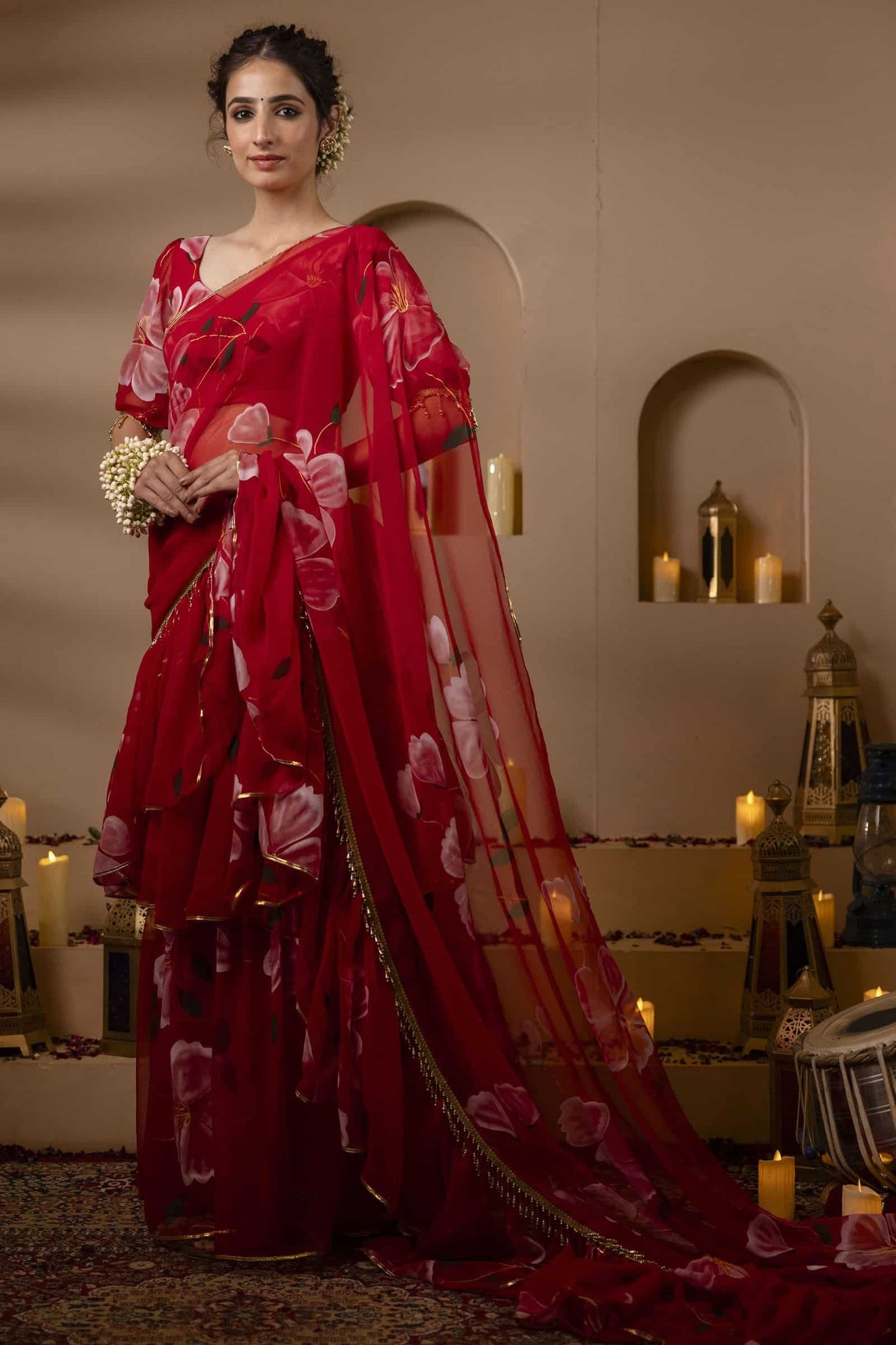 Red Pre-Draped Saree