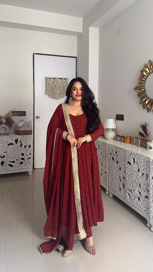 Nayara Ladies Burnt Orange Pure Georgette Anarkali Set