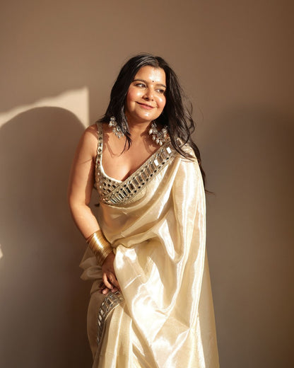 Riya Designer Mirror Work Pure Tissue Silk Saree