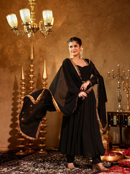 Shahzaadi Black Hand Embroidered Anarkali Suit Set
