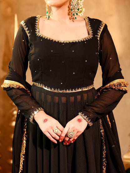 Shahzaadi Black Hand Embroidered Anarkali Suit Set