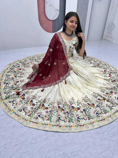 Butterfly Elegance A Whimsical Cream & Maroon Lehenga Choli