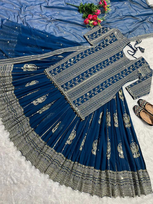 Sequence Fancy Border Work Georgette Top Lehenga Set