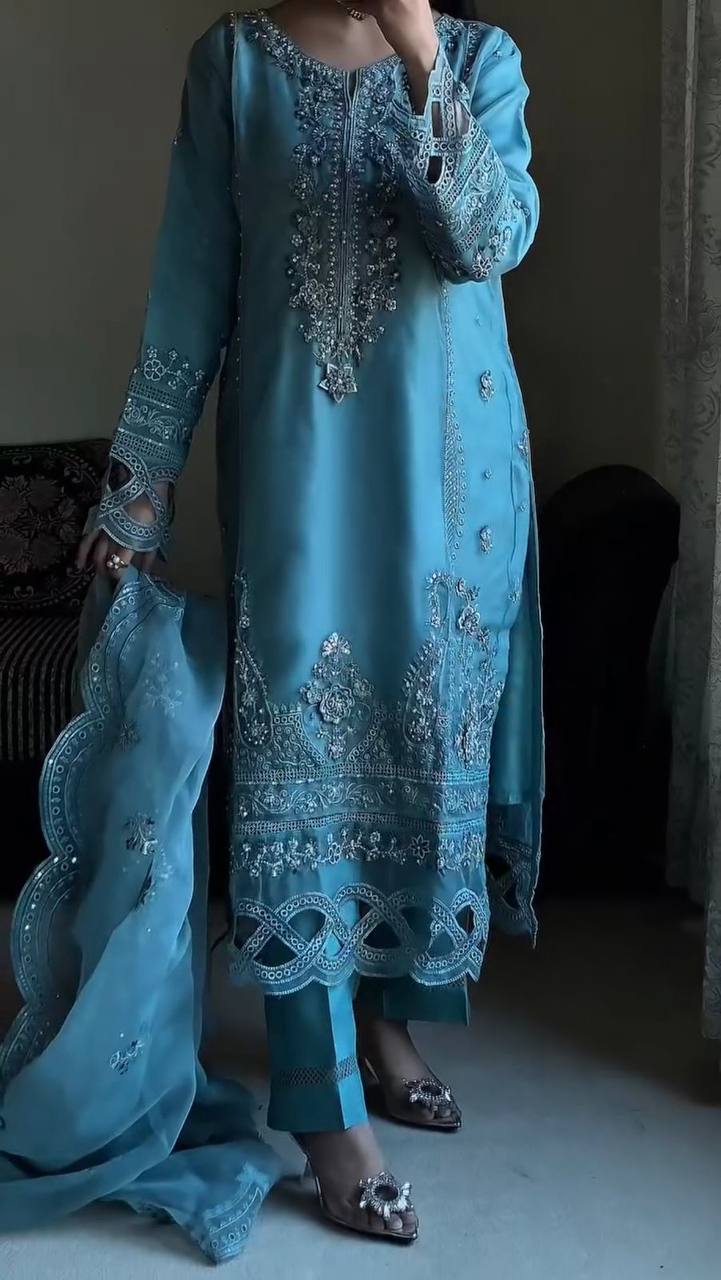 Soft Blue Straight Cut Kurta Set