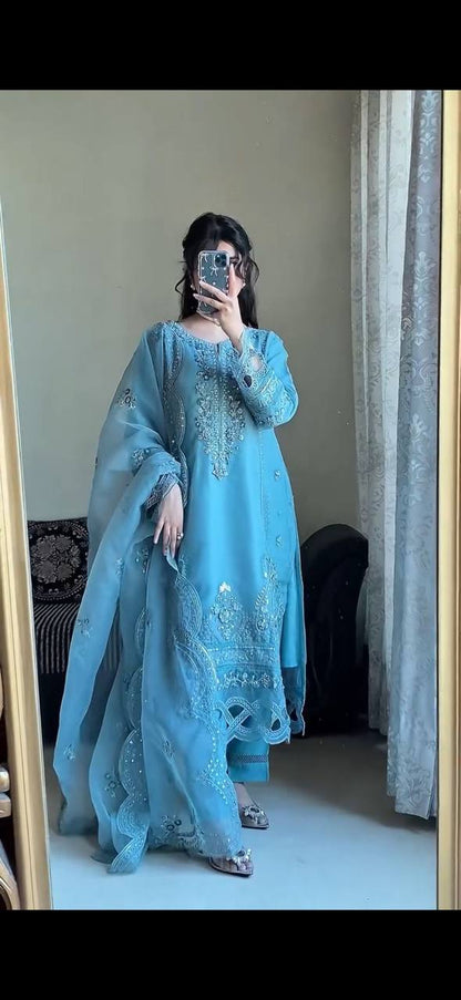 Soft Blue Straight Cut Kurta Set