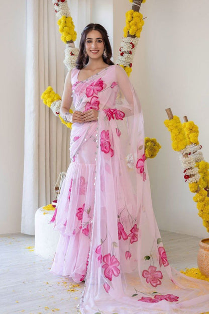 Tara Pink Blossom Teby Silk Digital Lehenga Saree