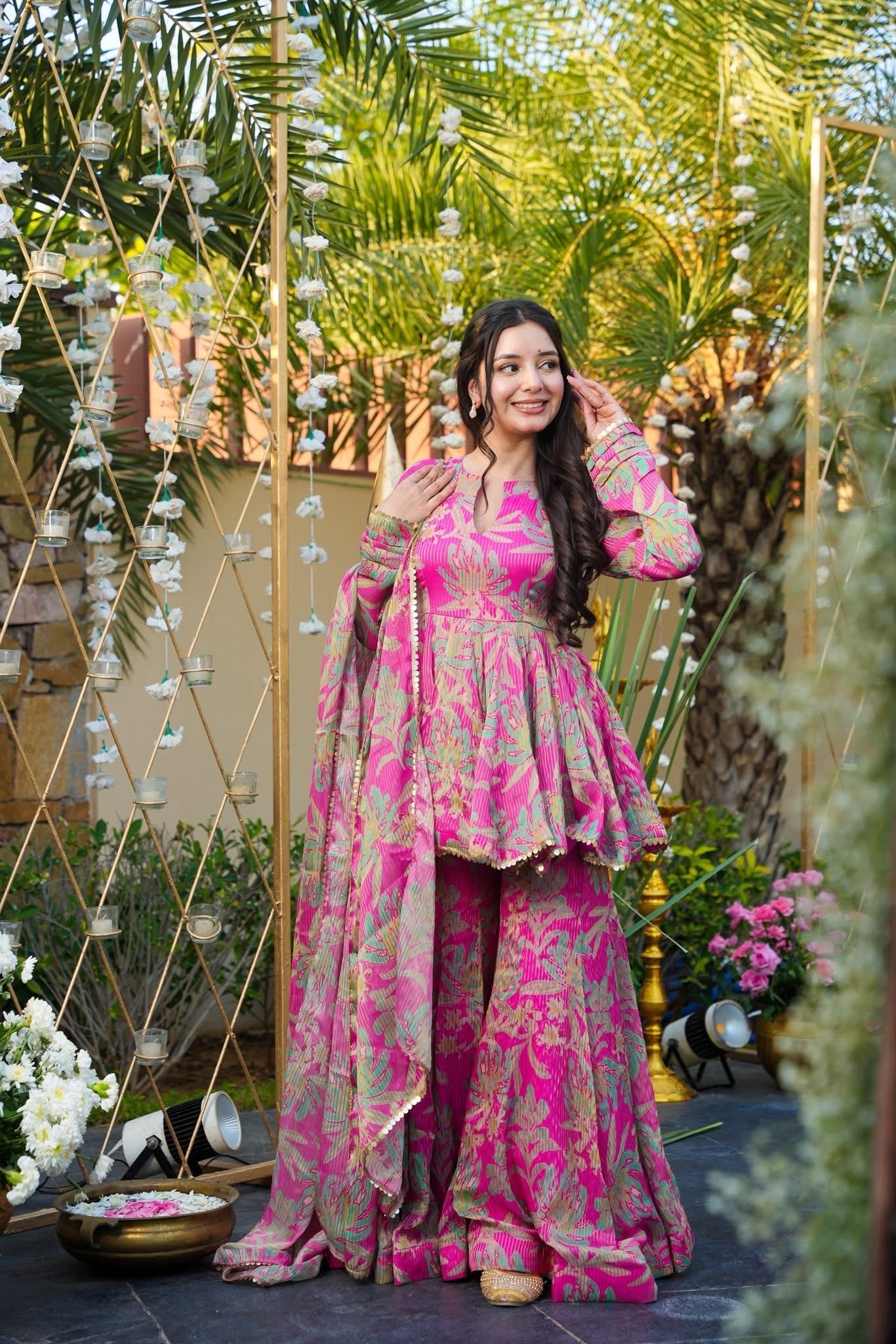 Petaline Pink Cosmos Sharara Set