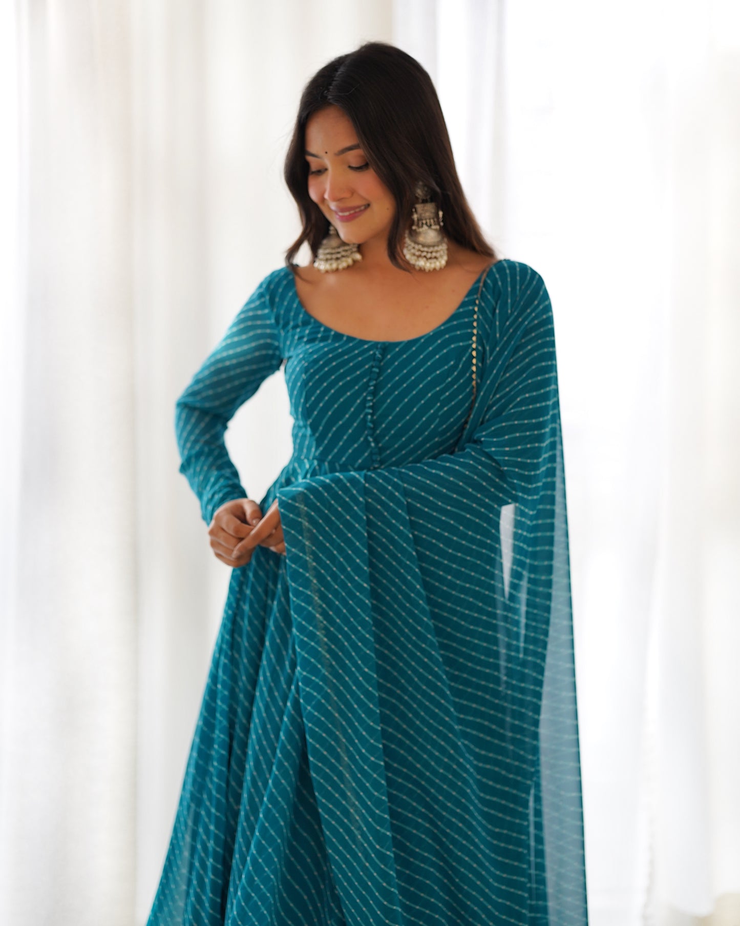 Aanika Fox Georgette Laheriya Print Anarkali