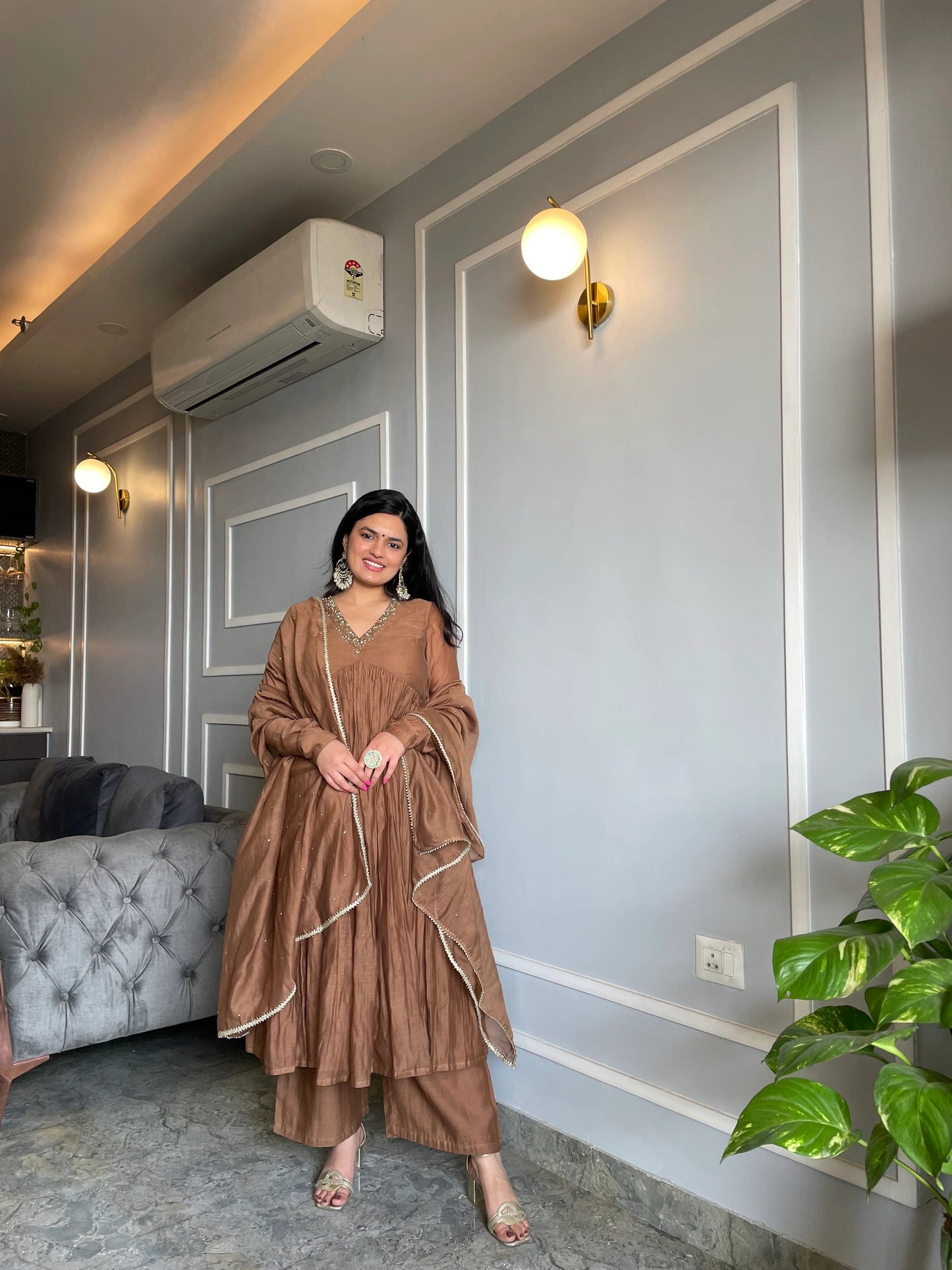 Riwaayat Gold Brown Anarkali Set