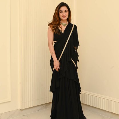 Black Georgette Draped Saree