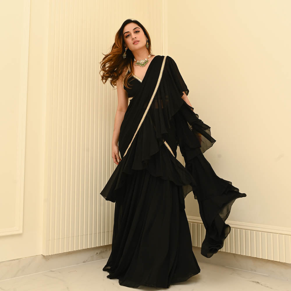 Black Georgette Draped Saree