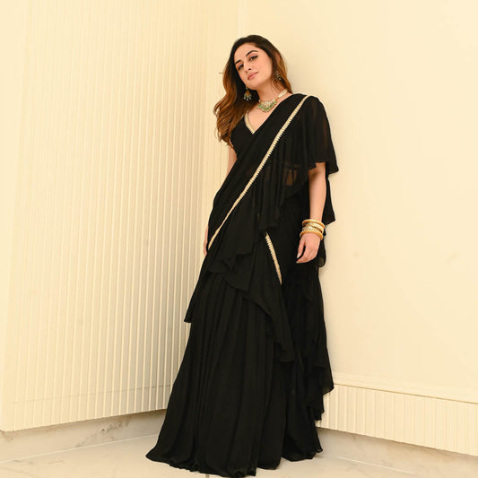 Black Georgette Draped Saree