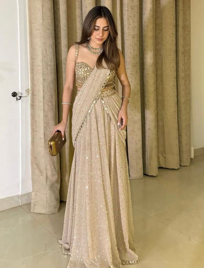 Champagne Glow Ready-to-Wear Saree