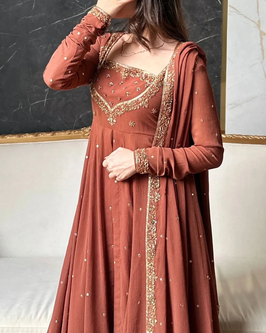 Zayra Rust Grace Kurta Palazzo Set