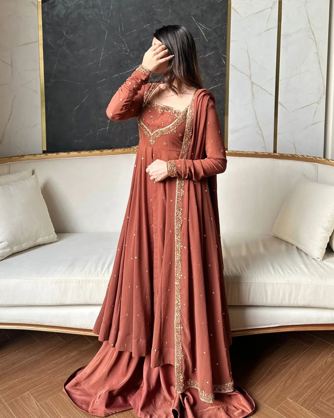 Zayra Rust Grace Kurta Palazzo Set