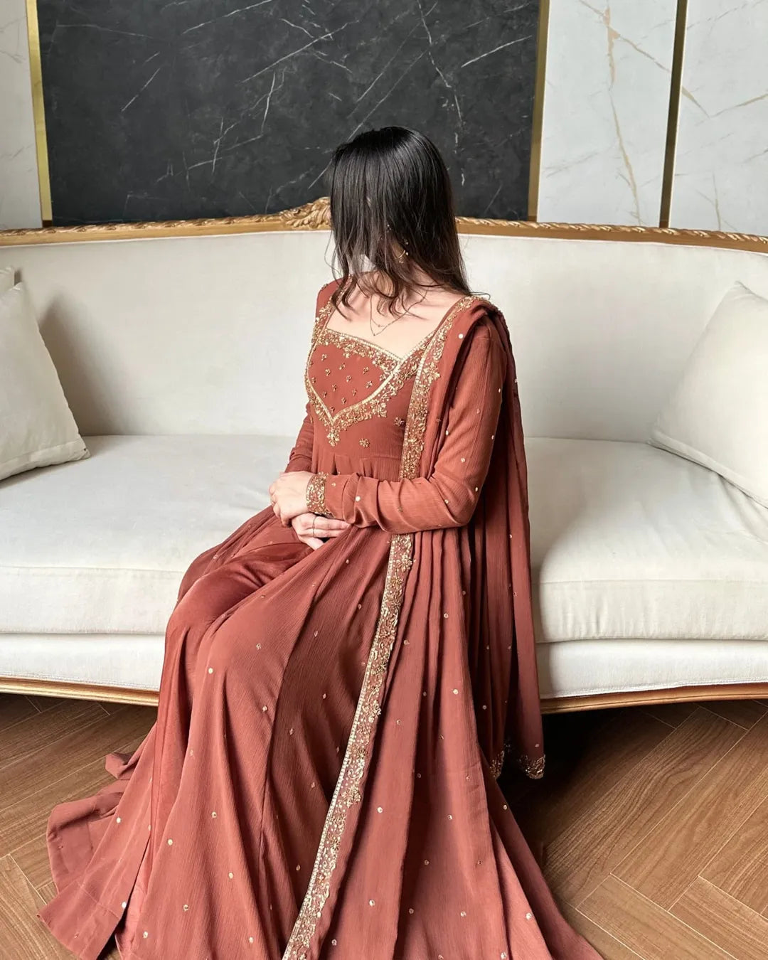 Zayra Rust Grace Kurta Palazzo Set