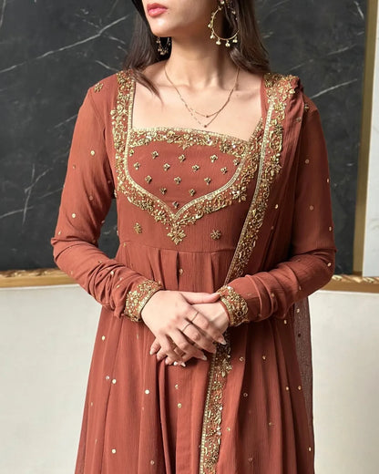 Zayra Rust Grace Kurta Palazzo Set