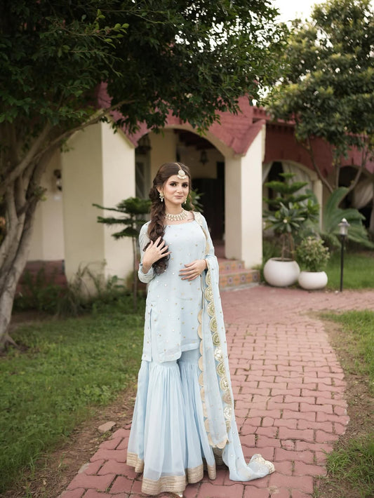 Aafreen Sky Blue Sharara Set