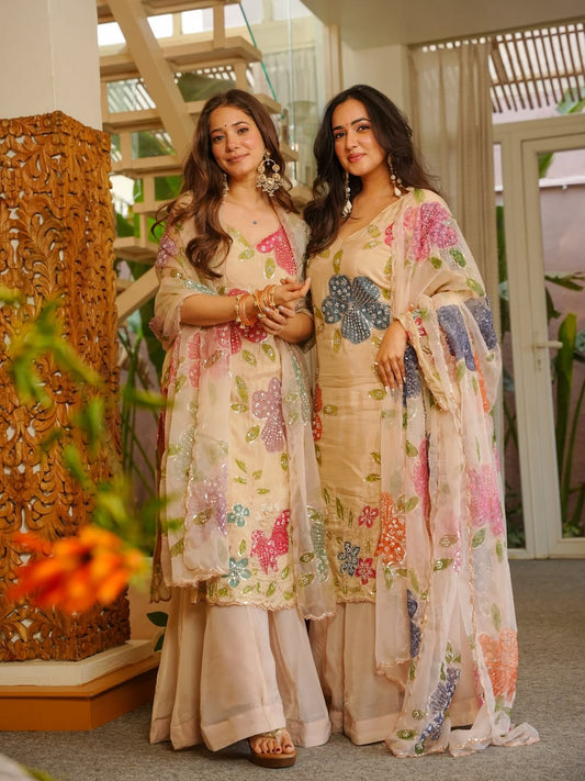 Aafreen Pastel Bloom Kurta Palazzo Set