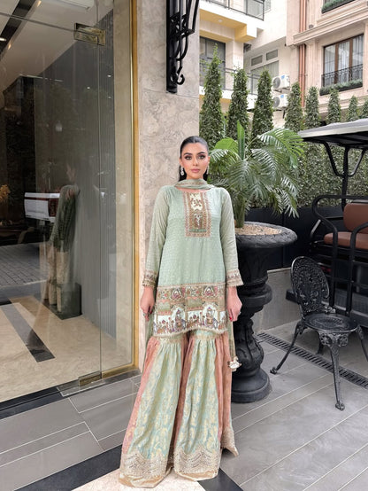 Reyva Mint Heritage Kurta Palazzo Set