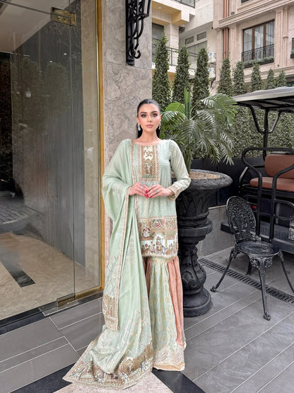 Reyva Mint Heritage Kurta Palazzo Set