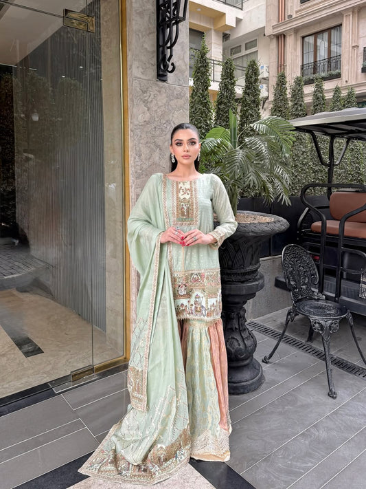 Reyva Mint Heritage Kurta Palazzo Set
