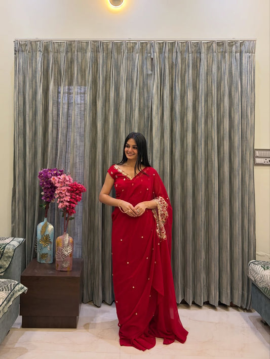 Riya Ruby Elegance Embroidered Saree