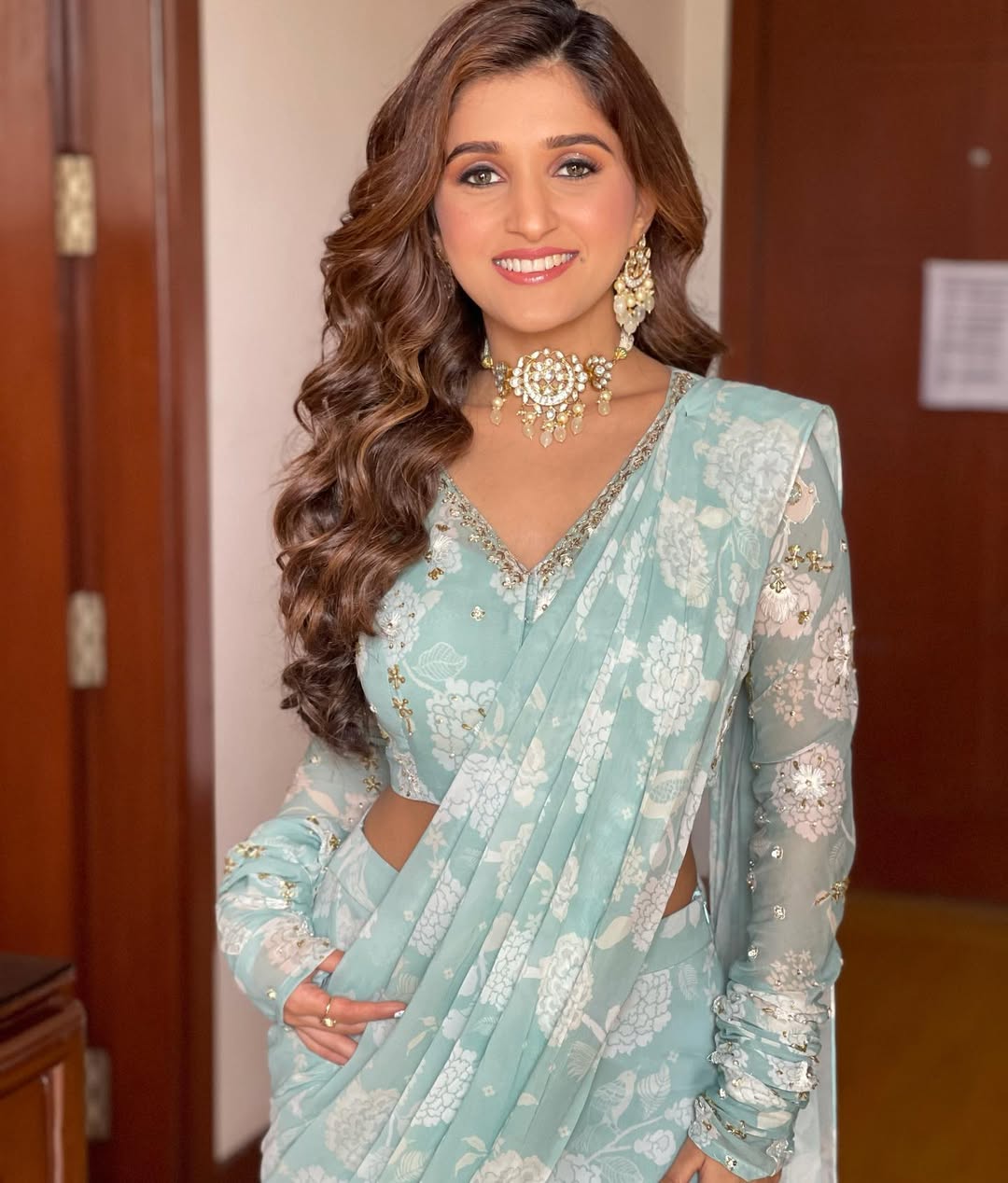 Tara Mint Whisper Ruffle Saree