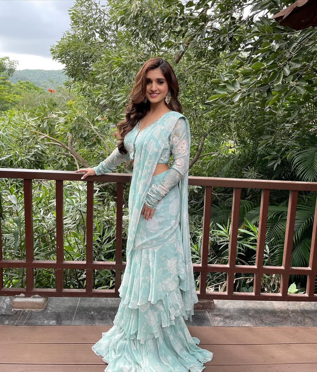 Tara Mint Whisper Ruffle Saree