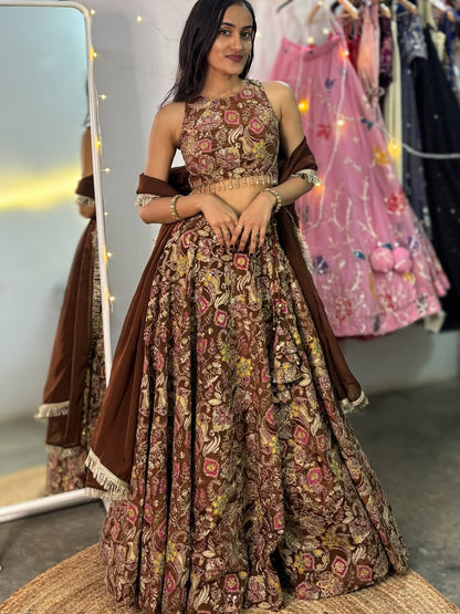Meher-e-Brown  Heavily Embroidered Lehenga Set