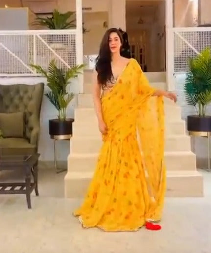Meera Sunshine Bloom Ruffle Georgette Lehenga Saree