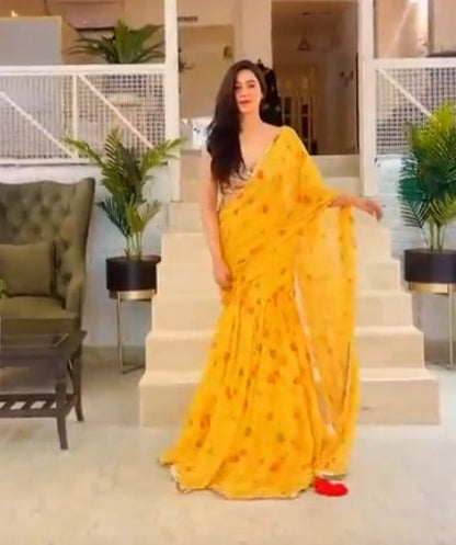 Meera Sunshine Bloom Ruffle Georgette Lehenga Saree