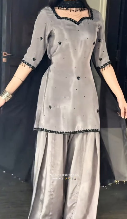 Rhea Smoky Grey Kurta Palazzo Set