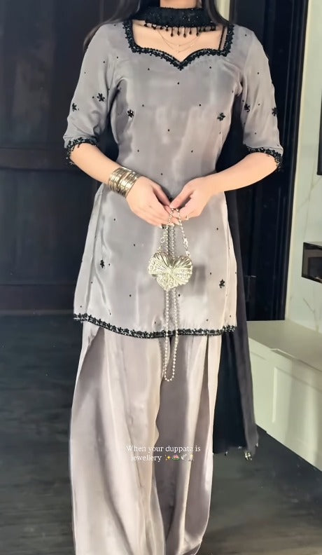 Rhea Smoky Grey Kurta Palazzo Set