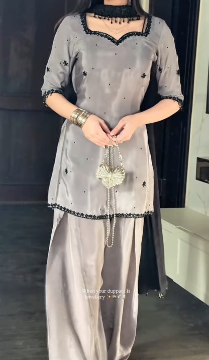 Rhea Smoky Grey Kurta Palazzo Set