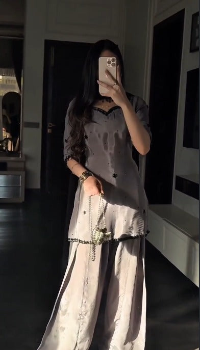 Rhea Smoky Grey Kurta Palazzo Set