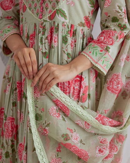 Prakriti Sage Floral Anarkali Set