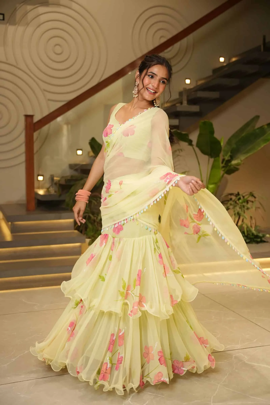 Kavya Elegant Pastel Floral Designer Georgette Saree