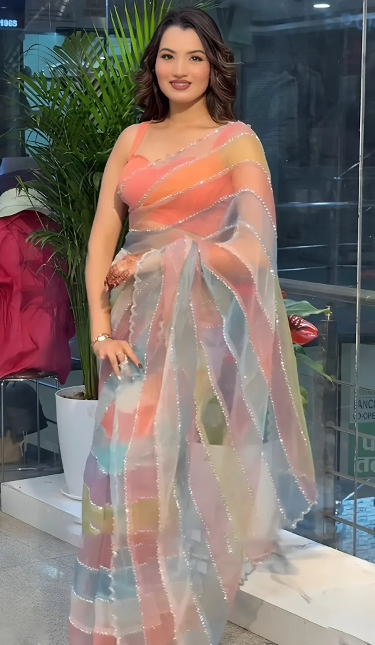 Aanya Inspired Multi Colour  Soft Tissue Silk Saree with Handmade Cutwork Laces