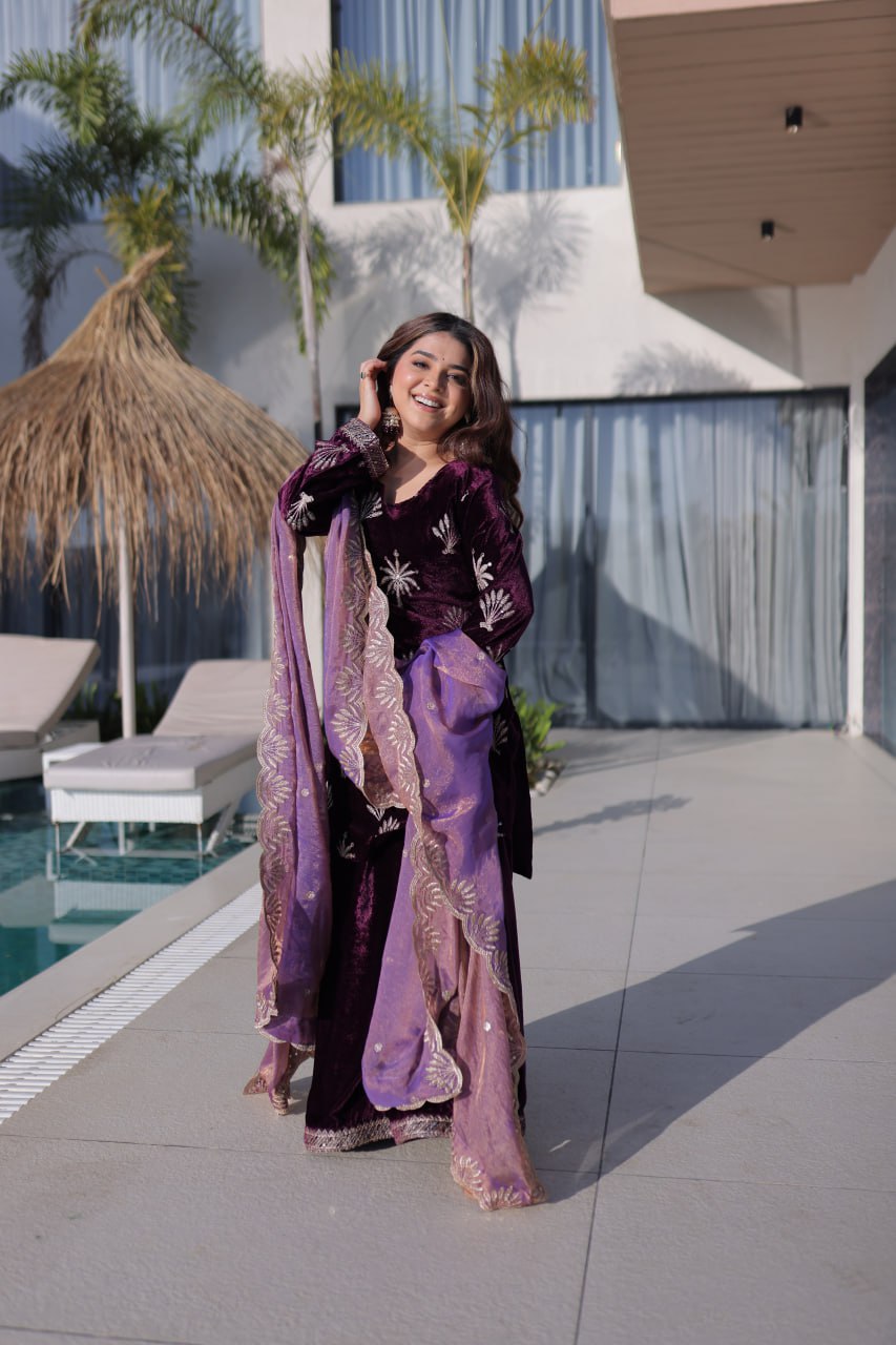 Meher Plum Velvet Suit