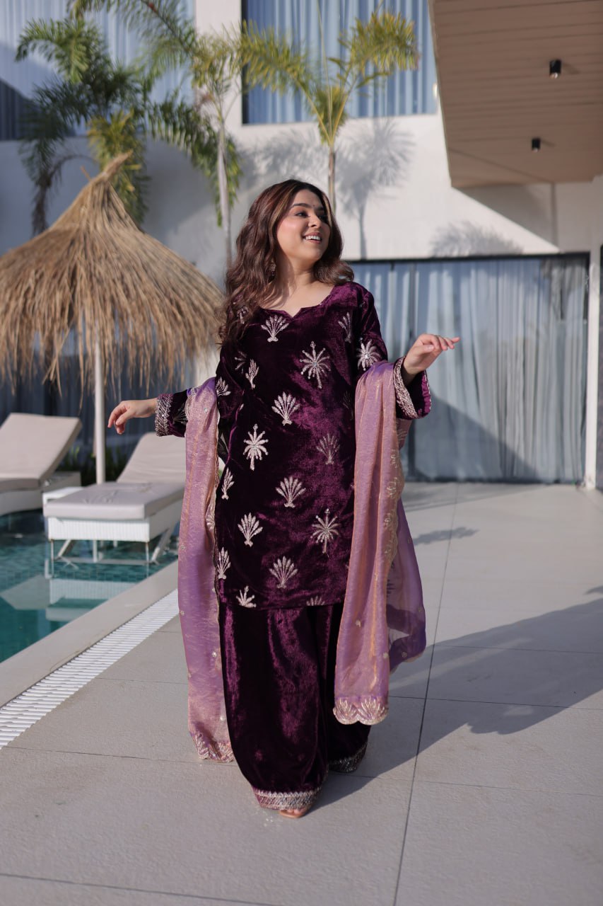 Meher Plum Velvet Suit